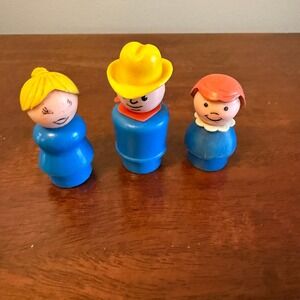 Vintage Fisher Price Little People Cowboy Woman Girl Blue Plastic Figures Lot 3